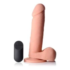 8 Inch Vibrating Remote Control Silicone Dildo With Balls - Flesh