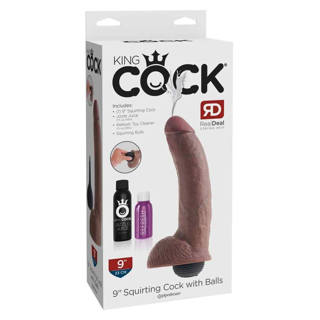 King Cock 9" Squirting Cock With Balls Brown 1 King Cock 9" Squirting Cock With Balls Brown