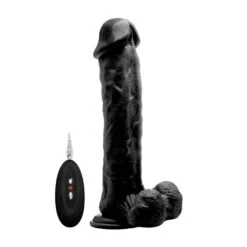 Vibrating Realistic Cock - 11" - With Scrotum - Black