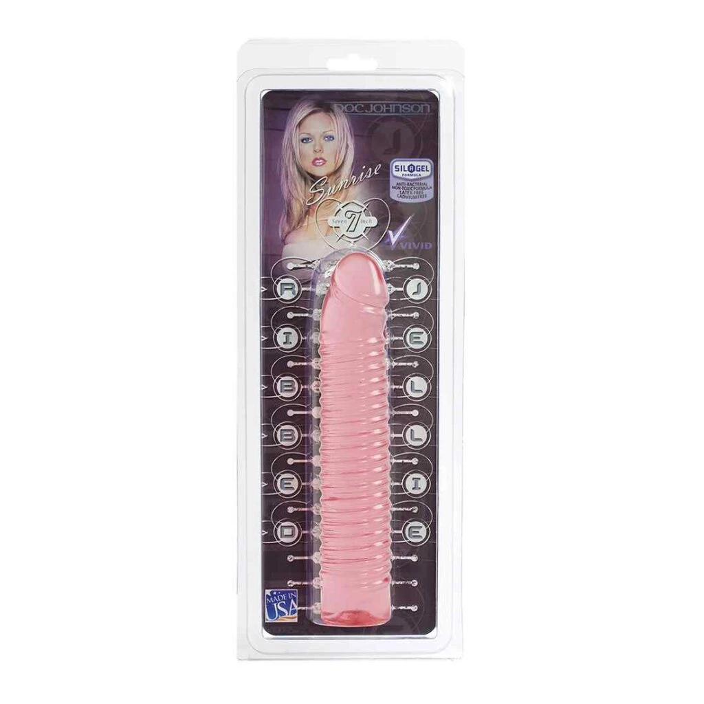 Vivid - 7 Inch Ribbed Jellie Cock-Sunrise Pink 1 Vivid - 7 Inch Ribbed Jellie Cock-Sunrise Pink